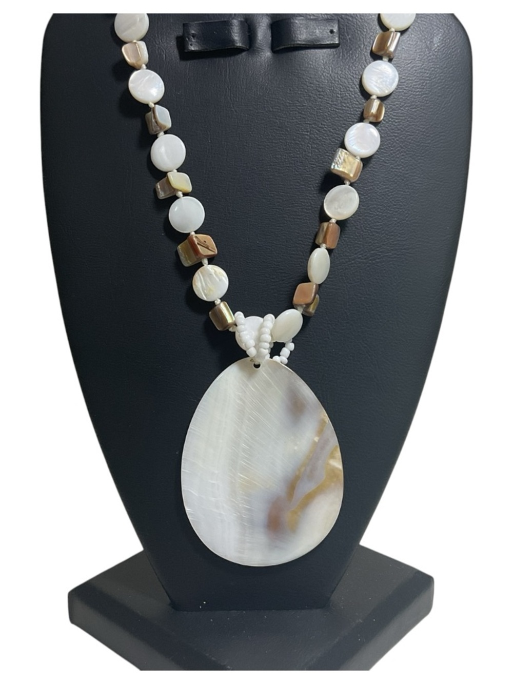 White and Cream Shell Pendant Necklace - Women Jewelry